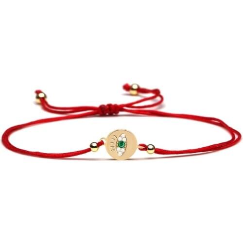 Green Copper Evil Eye Round Luck Charm Bracelet Women Girl 2020 Most Chic Brass CZ Eyelash Everyday Cute Protection Jewelry Gift