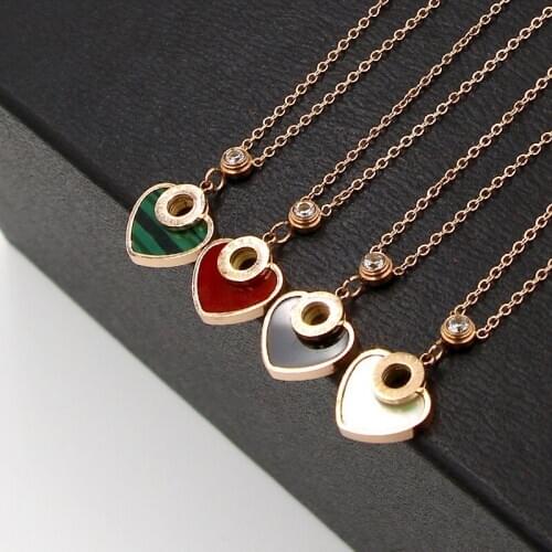 Fashion Stainless Steel Crystal Love Heart Roman Numerals Round Circle Pendant Necklaces Women Party Wedding Gift