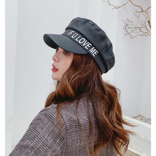 Women Hat Classic Fashion Accessories Baker Boy Hat Creative Newsboy Cap Cool PU Leather Winter Navy Cap Popular Baker Boy Hat