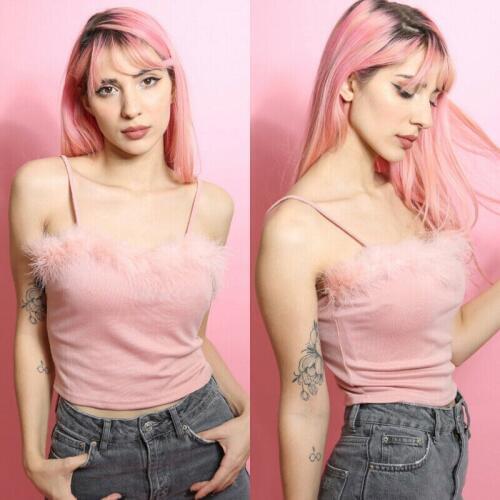 Summer Womens Sexy Feather Solid Sleeveless Tanks Pink Skinny Short Staps Tops Female Strapless Camis