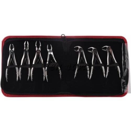 7pcs / set Children Stainless Steel Toothpaste Tooth Extraction Pliers Orthodontic Kit Dental Lab Instruments Dental Tools