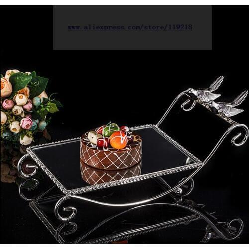 1 PC SNew European rectangular creative mirror cake plate exquisite snack rack wedding dessert table