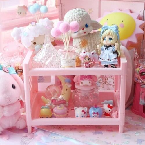 1pc Pink Container Organizer Boxes for Storage Double Layer Multifunctional Doll House Accessories