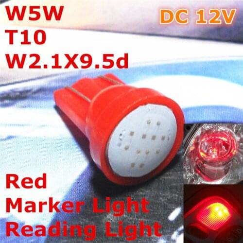 12V LED Red Color Car Bulb Lamp T10(New COB Lamp) W5W W2.1X9.5d for Trunk Boot Licence Board Reading Light