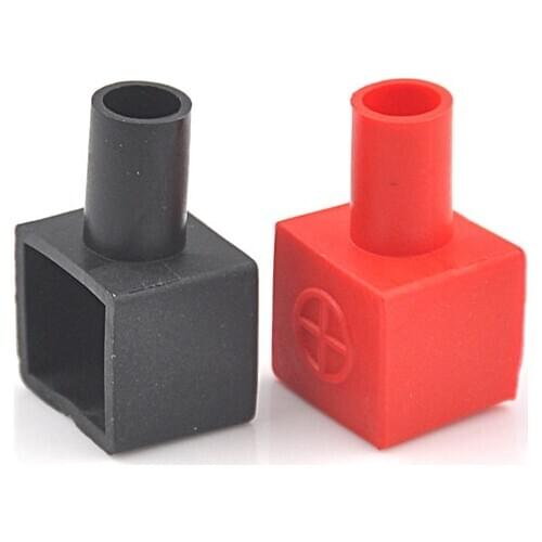 2PCS Red +Black Square Motorcycle Battery Terminals Protection Sleeve Rubber Positive Negative Pole Covers