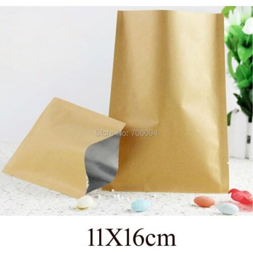 200PCS 11x16cm(4.33''x6.3'') Heat seal kraft paper bag,nut/candy/Tea kraft bag,top open Aluminum foil lining kraft paper bag