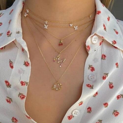 2021 New design Cute Mini Butterfly cz pearl Paved A~Z 25mm Initial Letters Pendants Charm Necklace For Women Name Necklace Gift