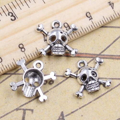 30pcs Charms Skull Pirate Flag 15x17mm Antique Silver Color Pendants Making DIY Handmade Tibetan Finding Jewelry