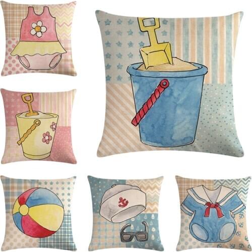 45*45cm Baby Toy Pattern Cotton Linen Throw Pillow Cushion Cover Home Decoration Sofa Bed Decor Decorative Pillowcase
