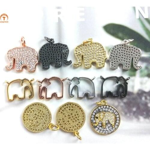 5pcs Cute Elephant Pendant Cubic Zirconia Paved Charms Micro Pave Round Elephant Animal Pendant Necklaces For Women Jewelry Set