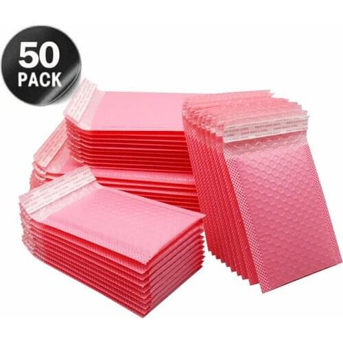 50PCS Pink Poly Mailer Bubble Mailers Padded Envelopes For Gift Packaging Lined Mailer Self Seal Bag Bubble Mailers Padded