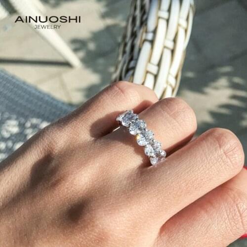AINUOSHI 4x6mm Oval Cut All-Around SONA Diamond Full Eternity Ring for Women Sterling Silver Engagement Wedding Band Ring