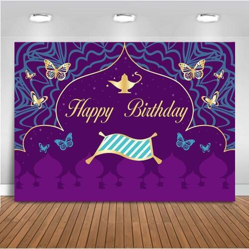 Aladdin Fairytale Birthday Party Child Photography Backdrops Magical Carpet Aladdins Lamp Purple Background for Photo Shoots