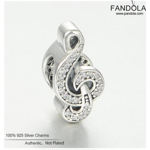 Authentic 925 Sterling Silver Clear CZ Clef Sweet Music Pave Charms Fits Original Bracelet Beads for Jewelry Making Accessories