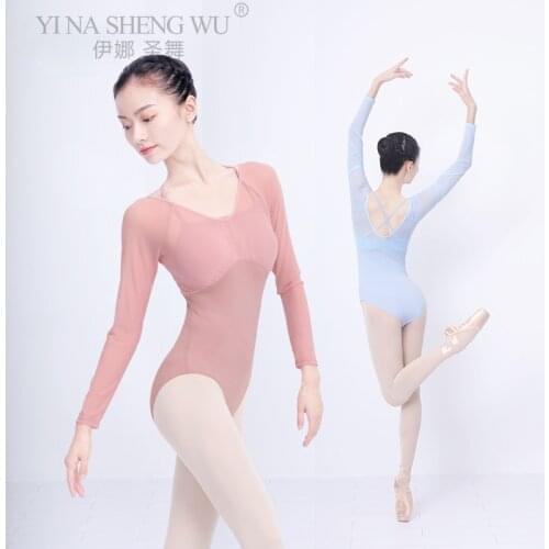 Ballet Leotard For Women Dance Costume Short/Long Sleeve Mesh Splice Adult Ballet Dance Gymnastics Wear Pink Blue Leotard New