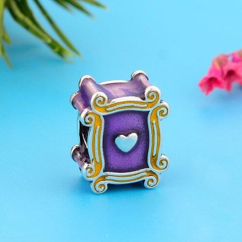 Purple Yellow Photo Frame Charm For Original Charm Bracelet Necklace 2021 Women Jewelry Making 925 Sterling Silver Square Beads