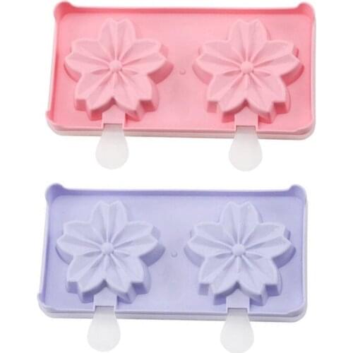 Sakura Shaped 2 Cavities Popsicle Molds Ice Cube Tray Easy Release Ice Container for Freezer Household Kitchen Storage
