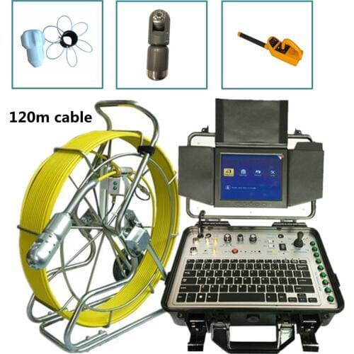 Sewerage pipeline video inspection camera 360 degree rotating 50mm camera head 120m cable with 512Hz locator and HD DVR
