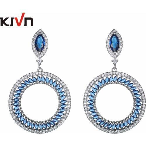 KIVN Fashion Jewelry Dangle Royal Blue Pave CZ Cubic Zirconia Wedding Bridal Earrings for Women Girls Promotion Birthday Gifts