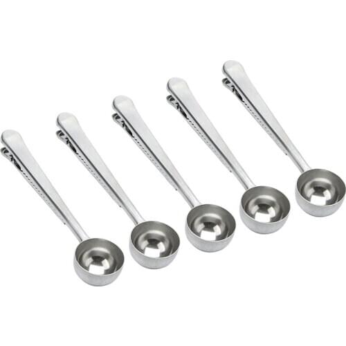 5Pcs Coffee Scoop Clip Tablespoon Stainless Steel Silver Coffee Scooper Coffee Spoon with Long Handle Kitchen Tools