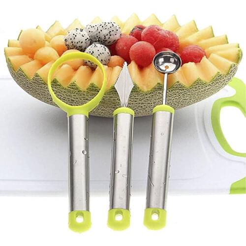3Pcs Multifunction Watermelon Fruit Food Carving Knife Portable Vegetable Baller Scoop Seed Remover Chef Kitchen Cutting Tools