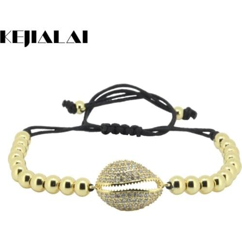 Fashion Simple Jewelry Men Women Braided Bracelet Bangle Shell Charm Micro Pave White Zircon 4mm Beads Pulseras Mujer For Women