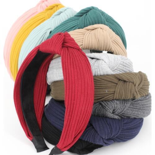 Fashion Solid Color Knitted Hairband Boutique Hair Accessories Wholesale All-match Top Knot Headband for Women and Girls