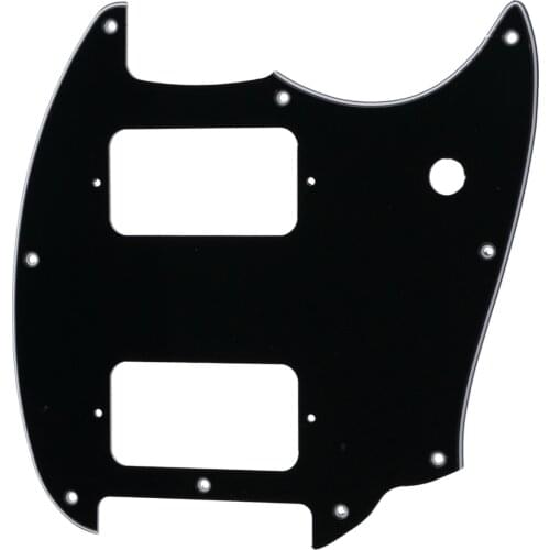 Musiclily Pro 9 Holes Round Corner HH Guitar Pickguard 2 Humbuckers for Squier Bullet Series Mustang, 3Ply Black