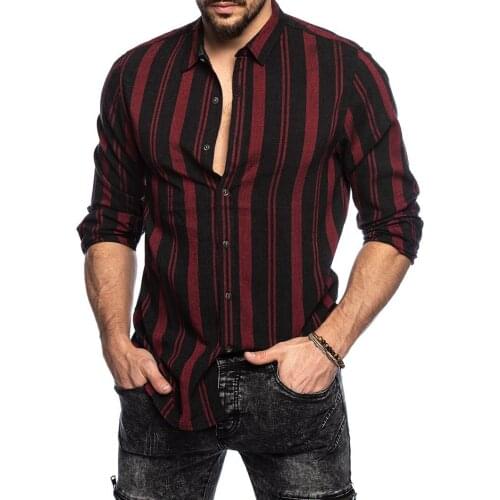 Spring / Summer New Mens Striped Shirt Slim Multicolor Turn Down Collar Mens All Match Long Sleeve Casual Shirt