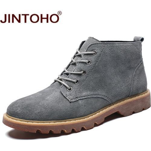 JINTOHO Big Size Mens Winter Shoes Cow Suede Men Winter Boots Lace Up Leather Shoes Ankle Boots For Men 2018 Male Leather Boots