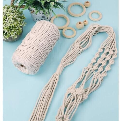 DIY Macrame Kit Wooden Ring Bead Cotton Thread Home Plant Hanging Accessories