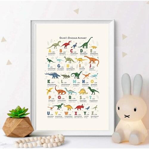 Dinosaur Alphabet Baby Nursery Wall Art Canvas Painting Educational Abc Posters and Prints Nordic Kids Decoration Custome Name