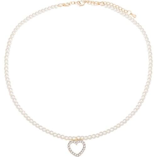 Imitation Pearl Chain Necklace with Love Pendant, Exquisite Mothers Valentines Day Gift