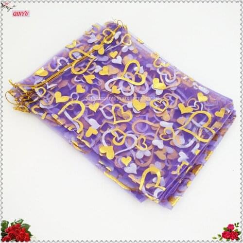 25 pcs 20*30cm Jewelry Packaging Organza Bags Bronzing Heart Organza Yarn Bags Wedding Gift Bags Wedding Party Supplies 8ZSH328