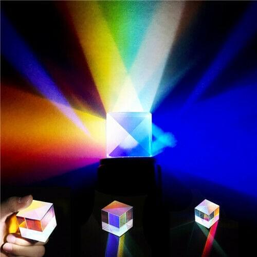 6X5cm Large Dichroic X Cube Prism Color Dispersion Research Optical Glass Square Prism RGB Combiner Splitter DIY Decoration