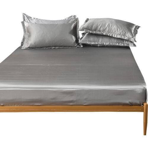 Satin Silk Fitted Sheet On Elastic Band Solid Color Mattress Cover Bed Sheets 8 Size Drap Housse de Matela Queen King Bed Sheet
