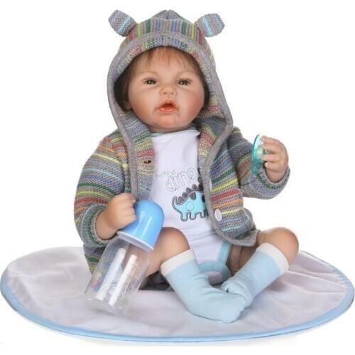 22'' Realistic Reborn Doll Soft Silicone Lifelike Baby Boy Clothes Set Kids Gift Baby Doll Toys Baby Dolls Interactive Dolls