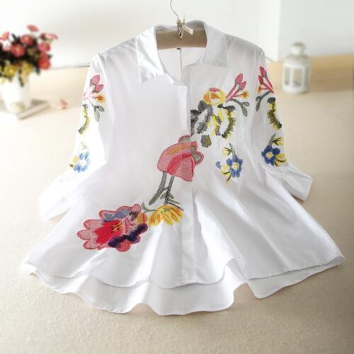 Spring womens Irregular Shirts Luxury vintage retro floral embroidery casual elegant blouses feminino blousa party tops NS225