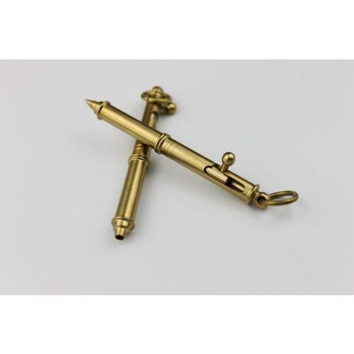 5 pcs Handmade Mini Bolt Shaped Brass Ball Pen Solid Portable Pocket Copper Pendant Tactical Pen Self Defense EDC Writing Tool
