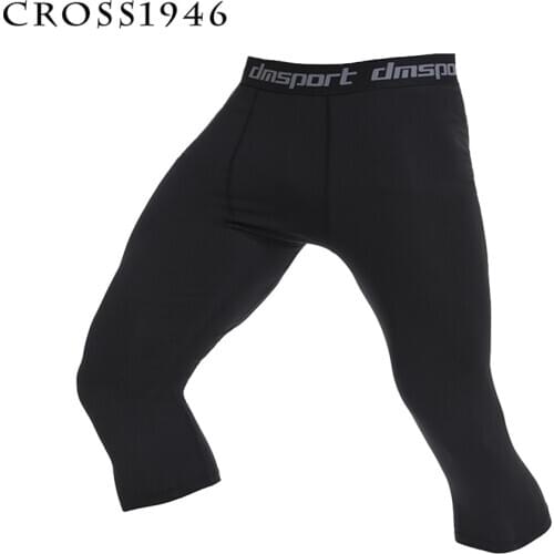 3/4 Running Fitness pants Elastic Waist Compression Slim Short Pants Men Bodybuilding Jogging Leggings Workout Sports Shorts
