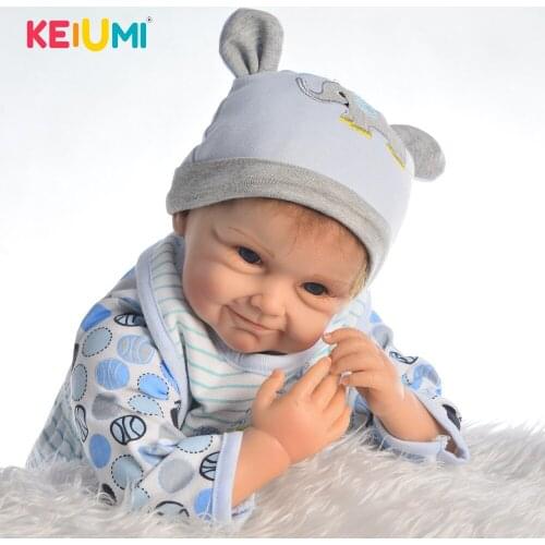 KEIUMI Funny Smile Silicone Dolls Reborn Baby Toy Lifelike 55 cm Reborn Baby Boy For Toddler Playmate Kids Birthday Gift
