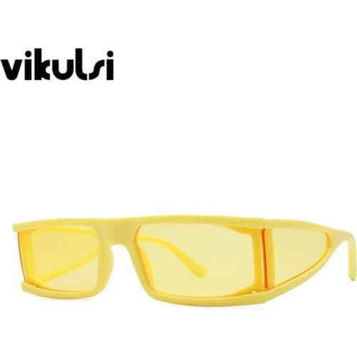 Elegant Woman Yellow Rectangle Sunglasses Shades Female Men Half Frame Flat Top Sun Glasses Oculos zonnebril