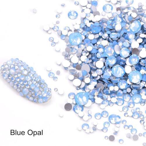 Blue Opal ss6 ss8 ss10 ss12 Flatback Glass Strass Non HotFix Rhinestone For DIY Nails Design 3D Nail Rhinestones H0010