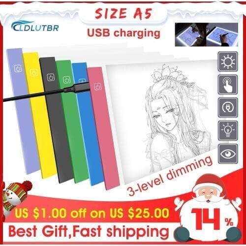 A5 USB Powered Ultra-thin LED Drawing Board Pad Animation Tracing Light Box Lightbox Tablet Blank Canvas with 3 level Dimming