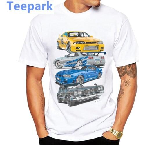Vintage Fast and Furious Skyline Car Print T-Shirt Fashion Men Short Sleeve Funny Boy Casual Tops Hipster Man White Tee Shirt