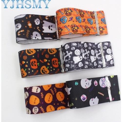 YJHSMY I-19729-1717 ,38mm 10yards Halloween pattern thermal transfer grosgrain ribbon, gift wrap DIY handmade material