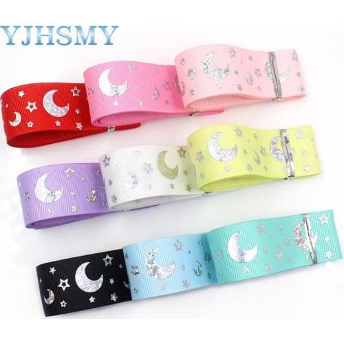 YJHSMYI-19430-1134 25mm 10yard laser Silver Star Moon Printed grosgrain ribbon DIY Hairbows Accessories Wedding Party Decoration