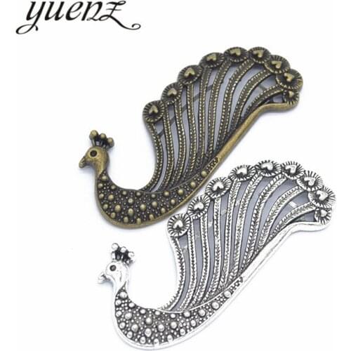 YuenZ 2 pcs Antique Silver color peacock Charm fit for style Bracelets Necklace DIY Metal Jewelry Making 63*30mm D9167
