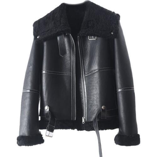 2020 New Real Fur Coat Winter Jacket Women Natural Merino Sheep Fur Genuine Leather Outerwear Belt Thick Warm Streetwear