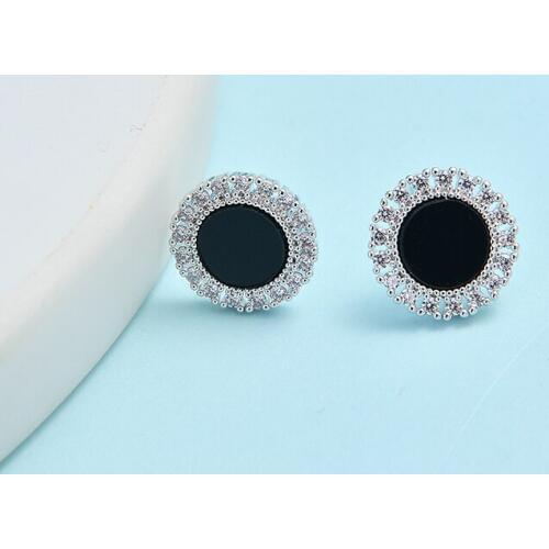 Zhijia new fashion round stud earrings for women simple design black female earrings jewelry party gifts